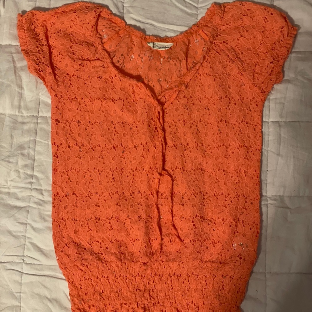 coral lace top with elastic bottom